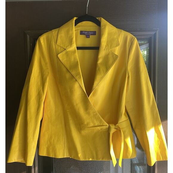 Ralph Lauren Collection Purple Label Lambskin Wrap Leather Jacket Blazer Yellow - Picture 10 of 13